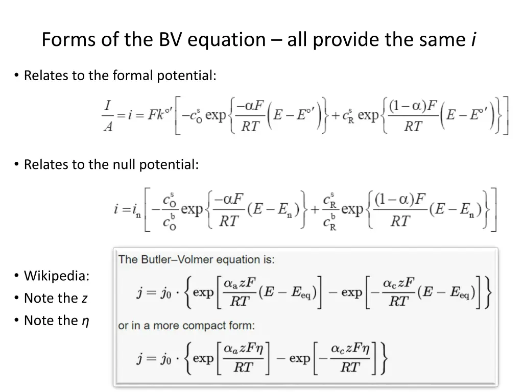 forms of the bv equation all provide the same i