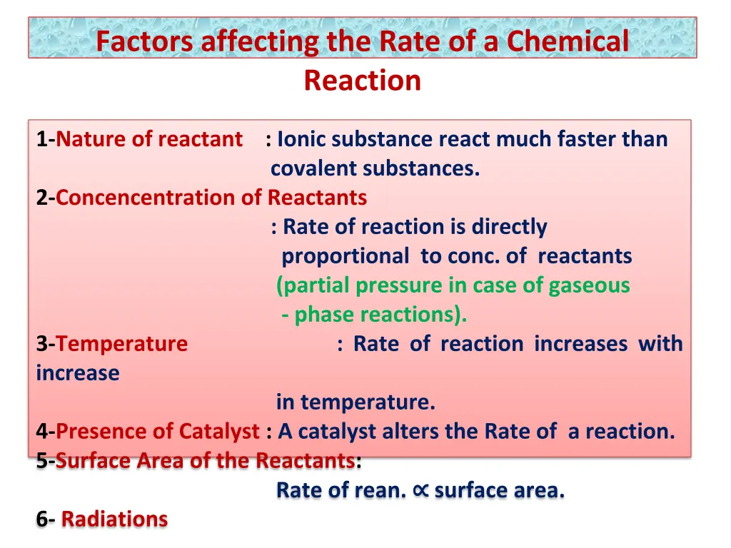 factors affecting the rate of a chemical reaction