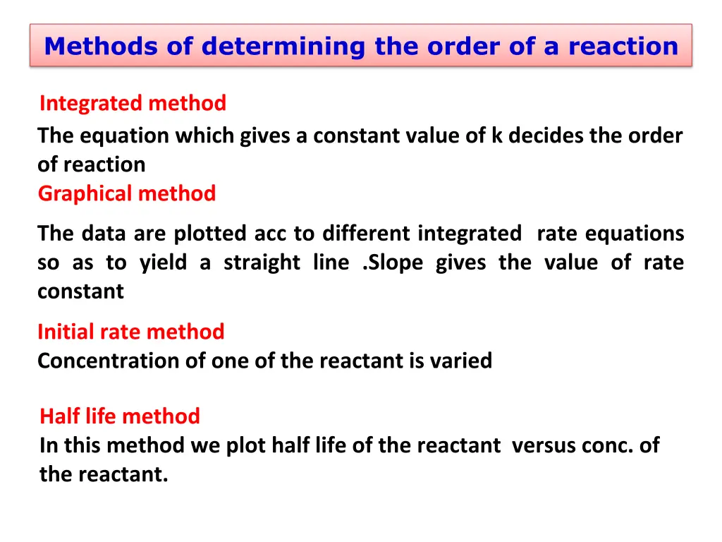 methods of determining the order of a reaction