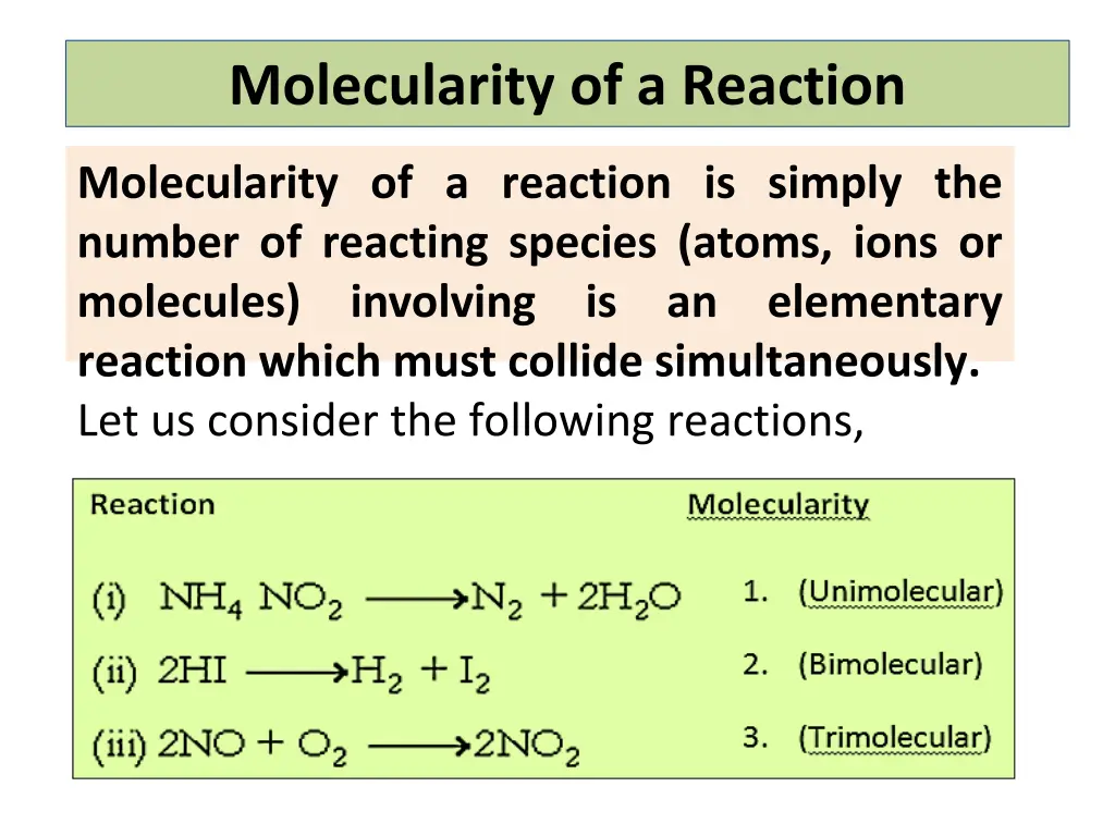 molecularity of a reaction