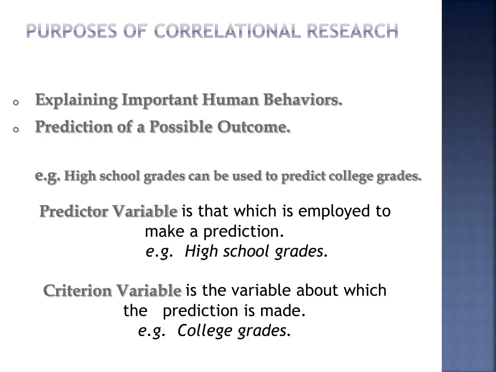 purposes of correlational research