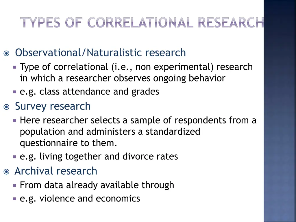 types of correlational research