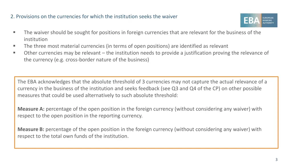 2 provisions on the currencies for which