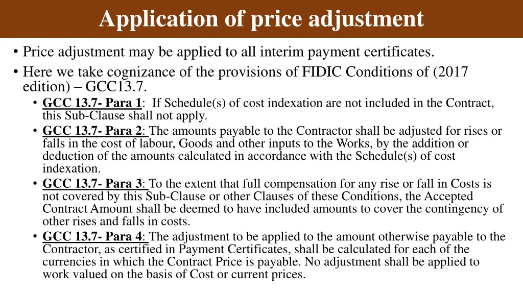 application of price adjustment