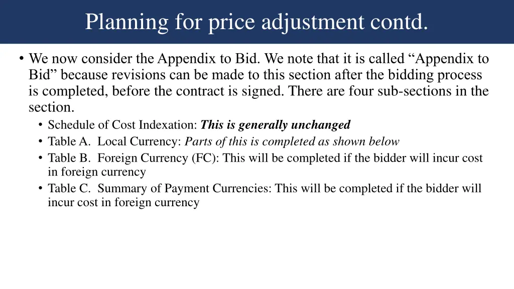 planning for price adjustment contd 1