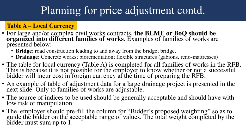 planning for price adjustment contd 2