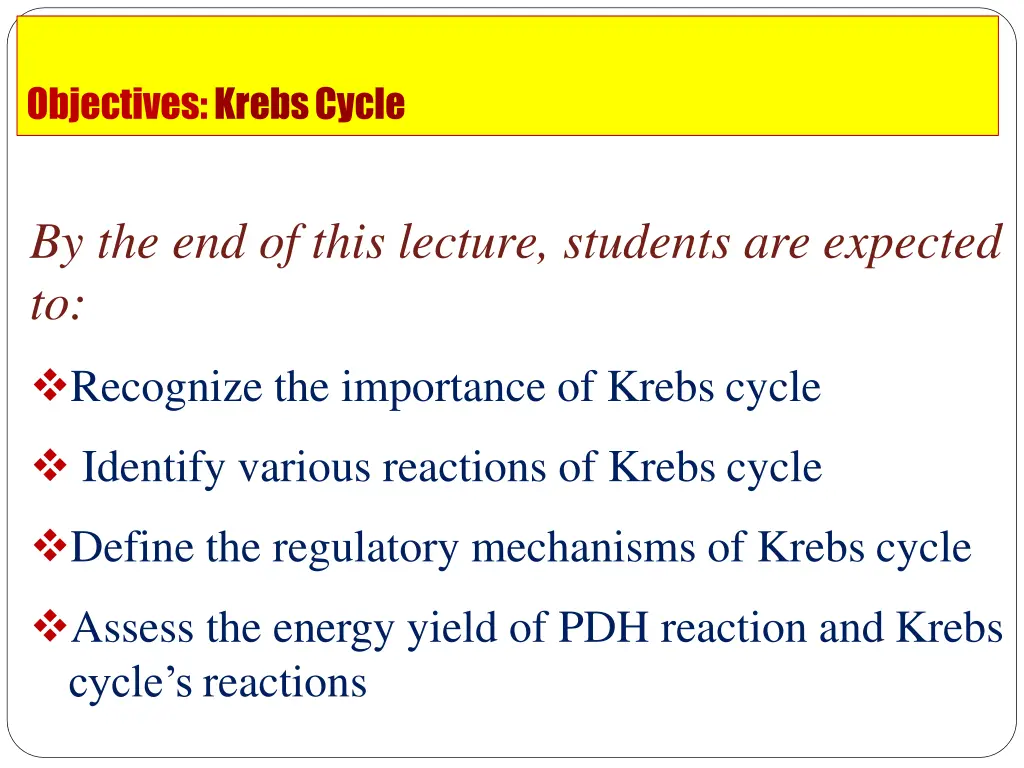 objectives krebscycle