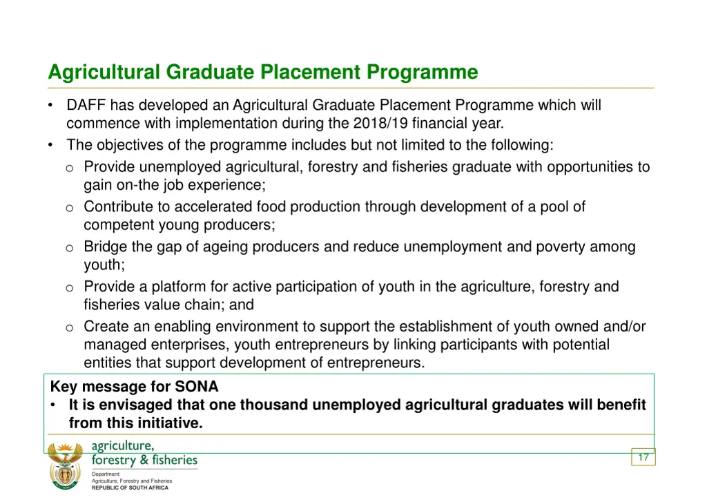 agricultural graduate placement programme