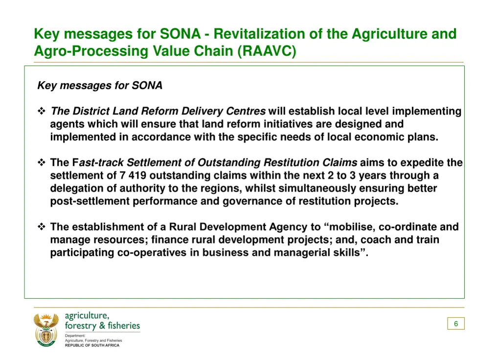 key messages for sona revitalization