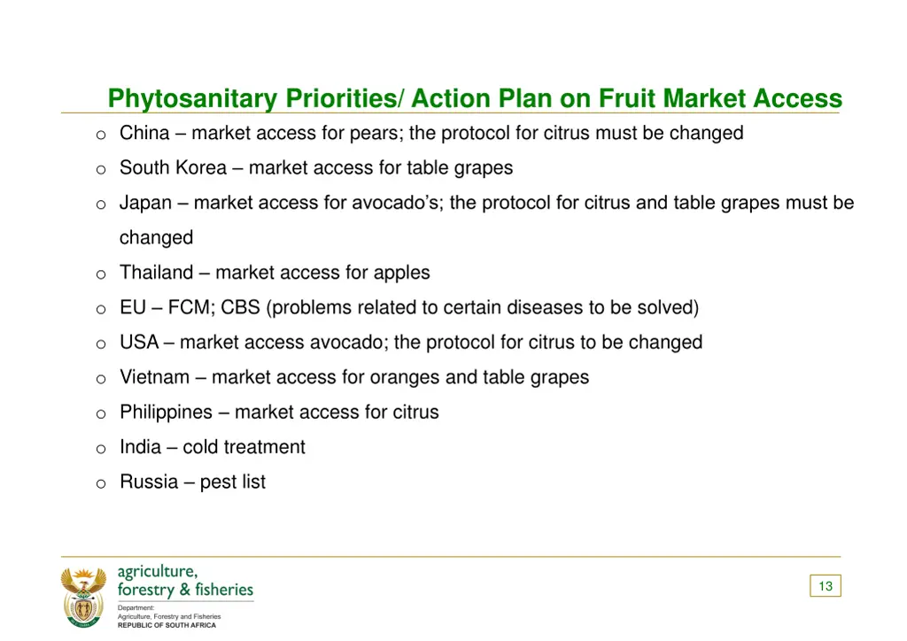 phytosanitary priorities action plan on fruit