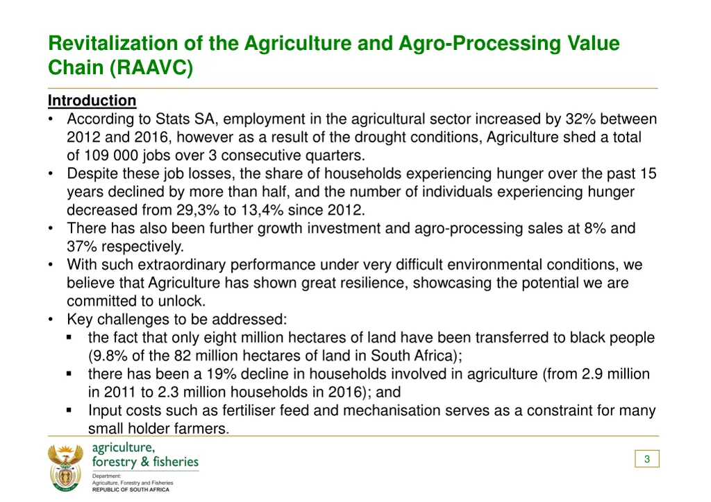 revitalization of the agriculture and agro