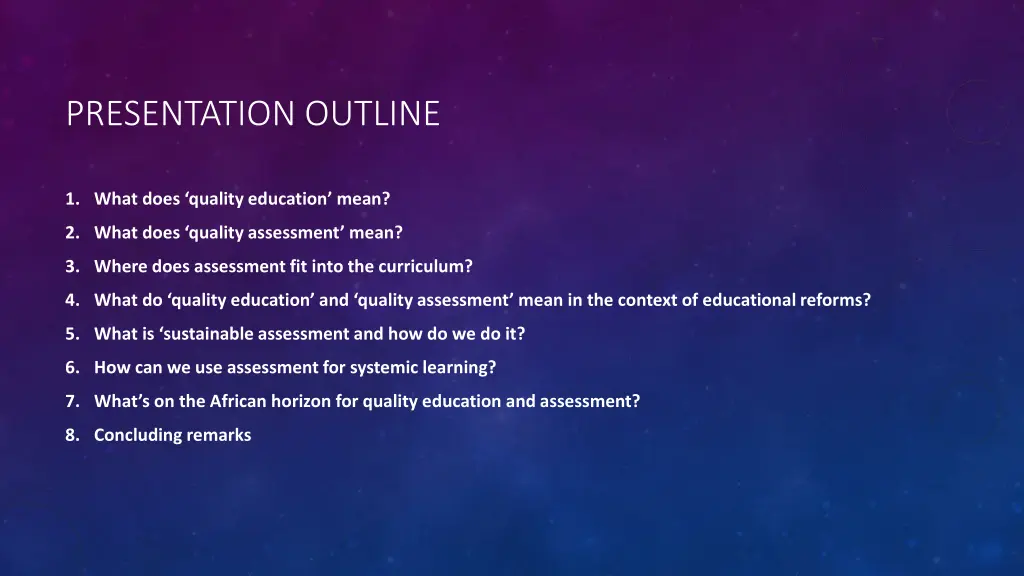 presentation outline