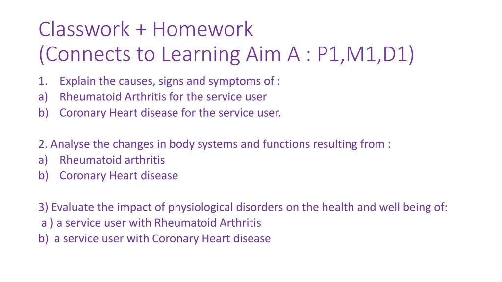 classwork homework connects to learning