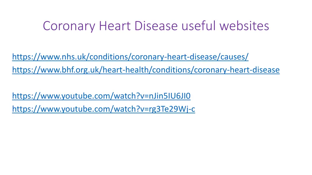 coronary heart disease useful websites