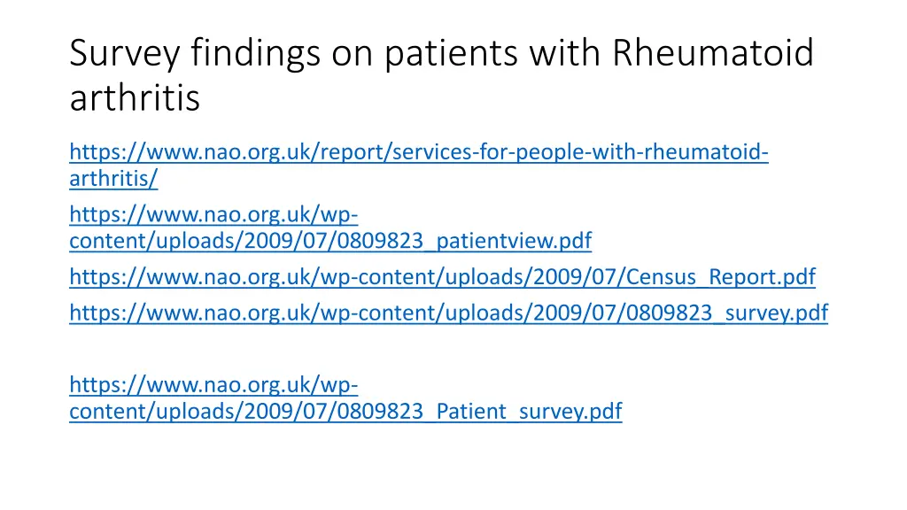 survey findings on patients with rheumatoid