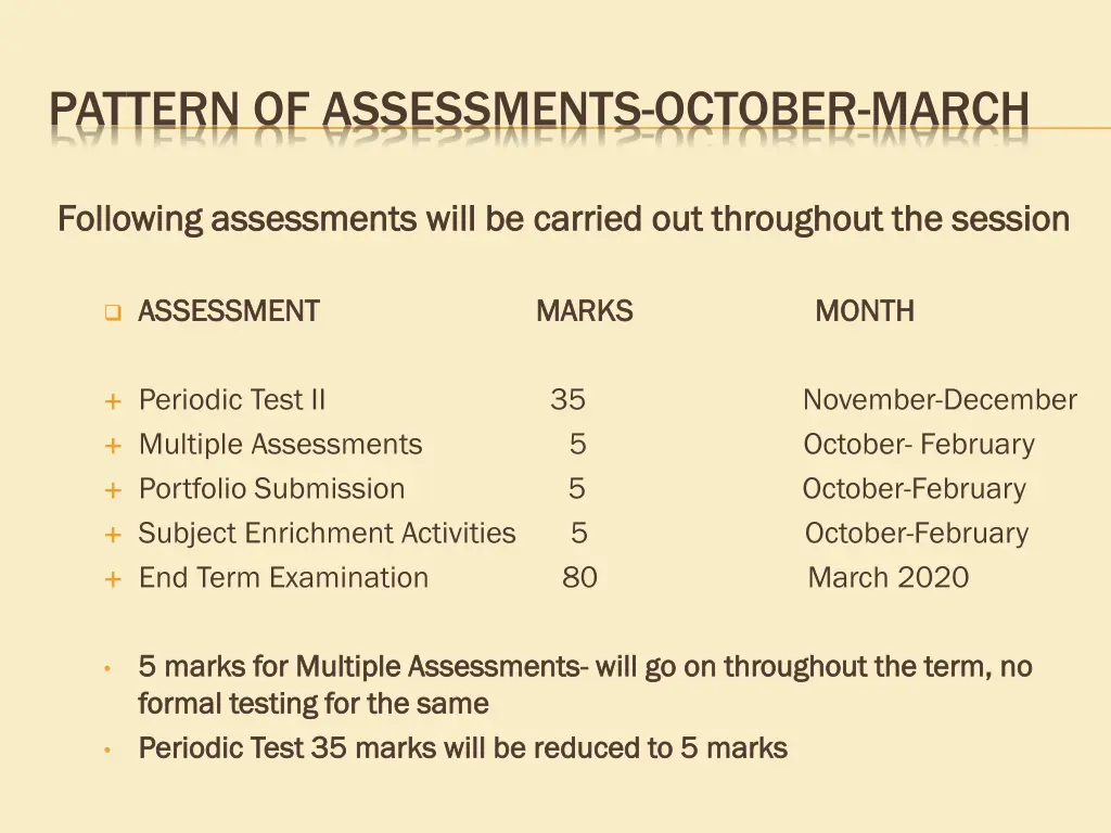 pattern of assessments october march