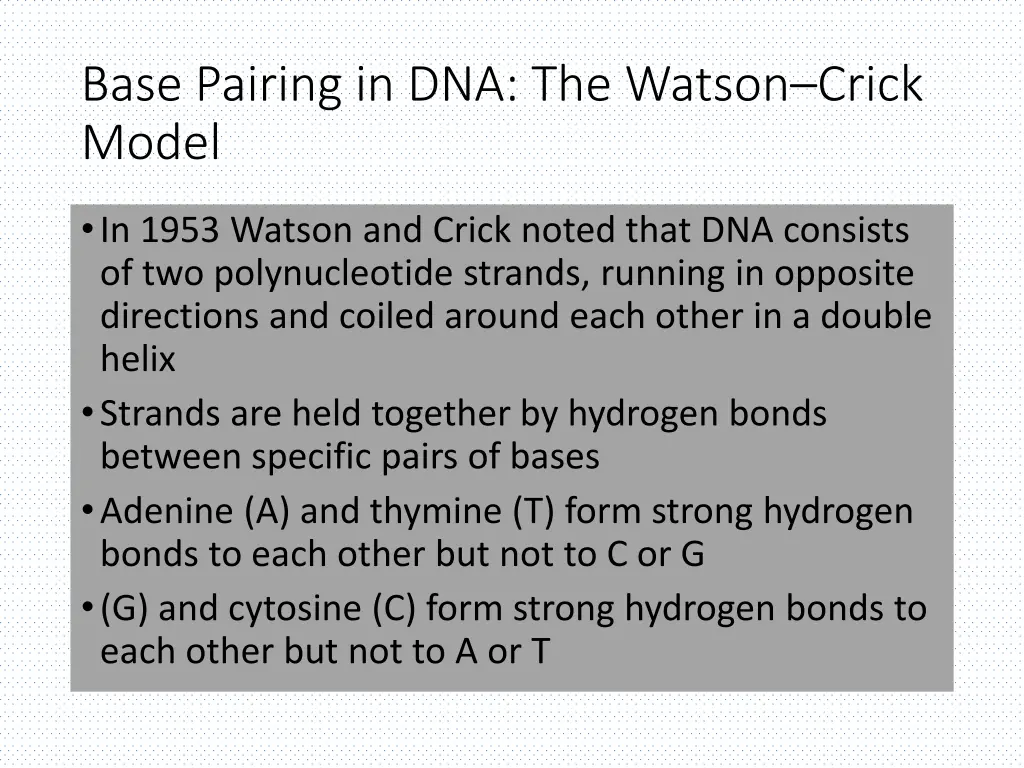 base pairing in dna the watson crick model