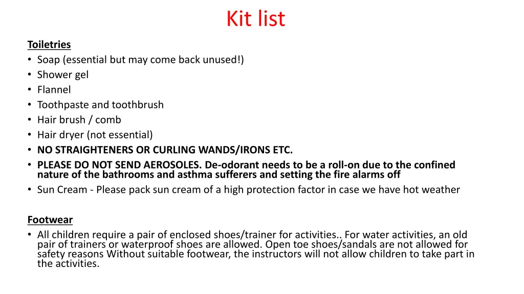 kit list 1