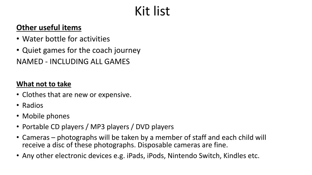 kit list 2