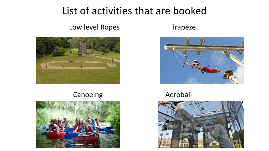 list of activities that are booked 1