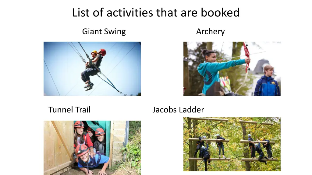 list of activities that are booked 2