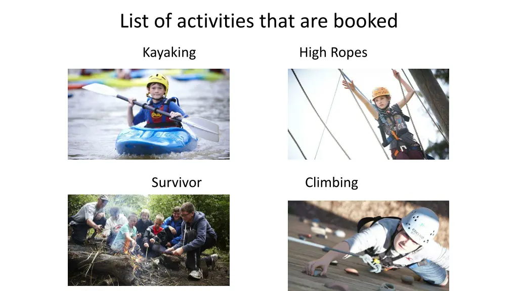 list of activities that are booked