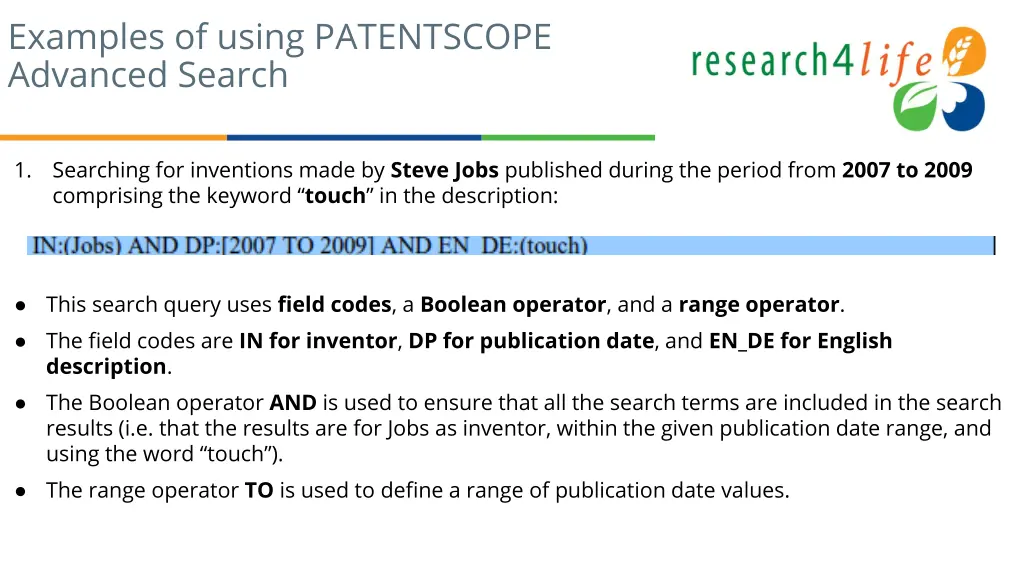 examples of using patentscope advanced search