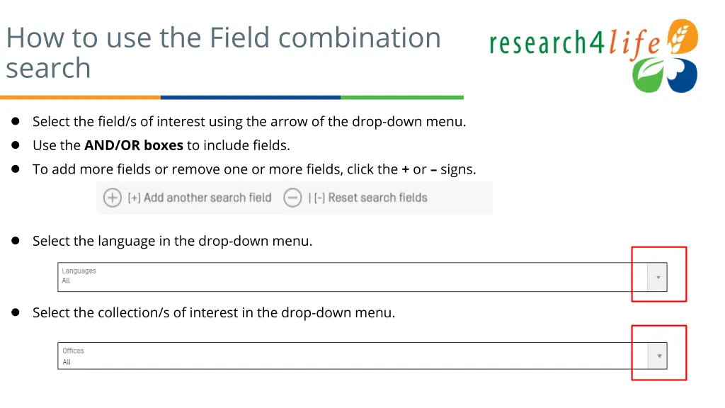 how to use the field combination search