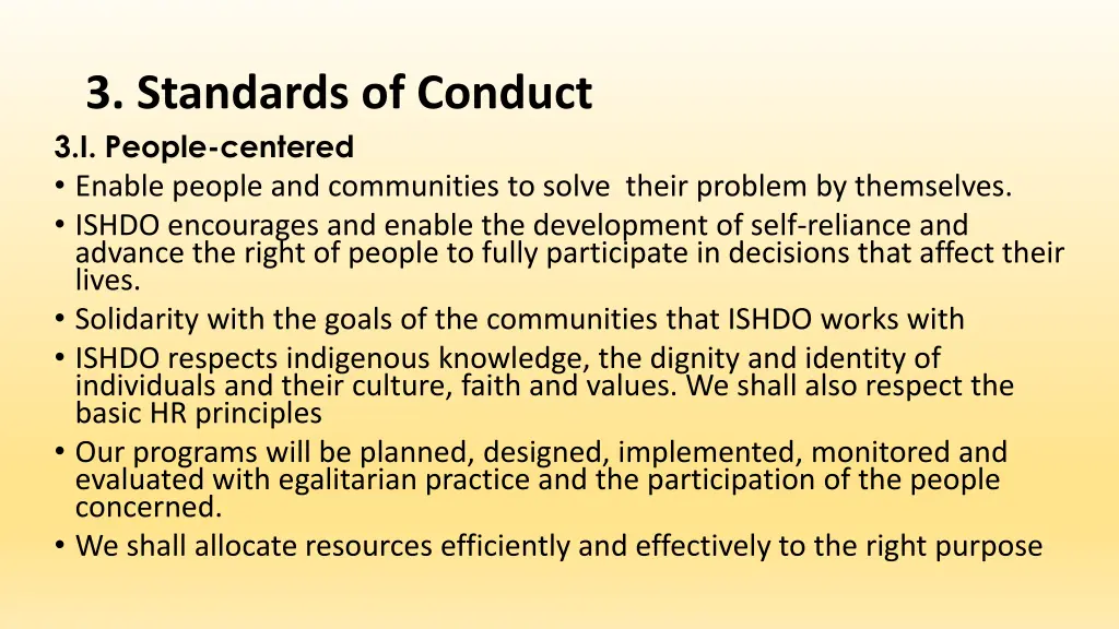 3 standards of conduct 3 i people centered enable