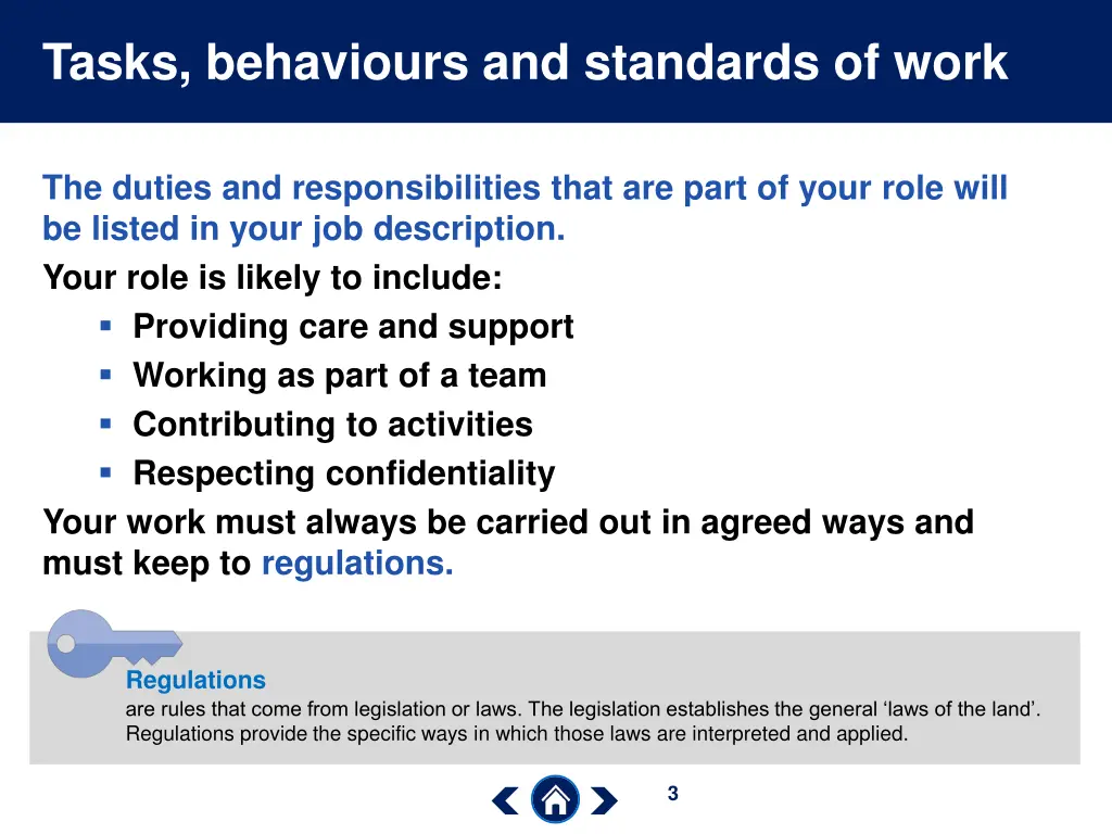 tasks behaviours and standards of work