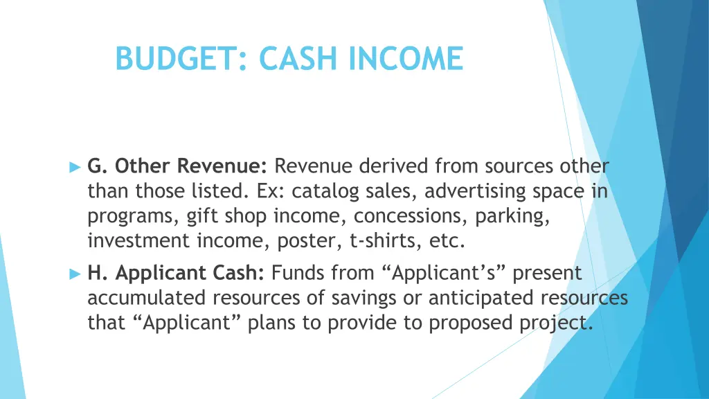 budget cash income 2