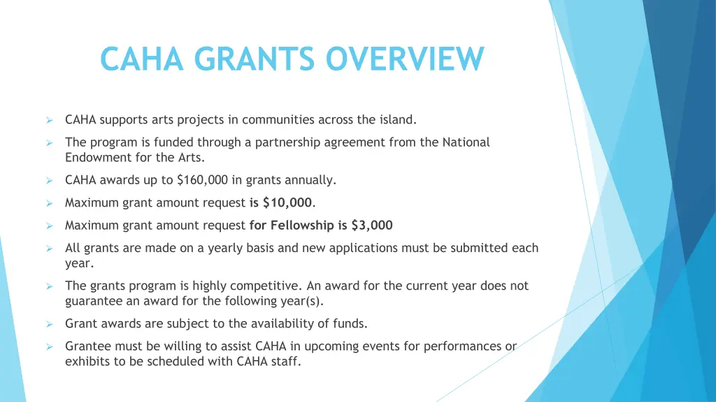 caha grants overview