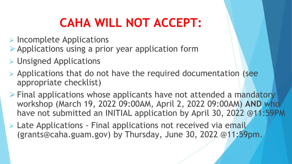 caha will not accept