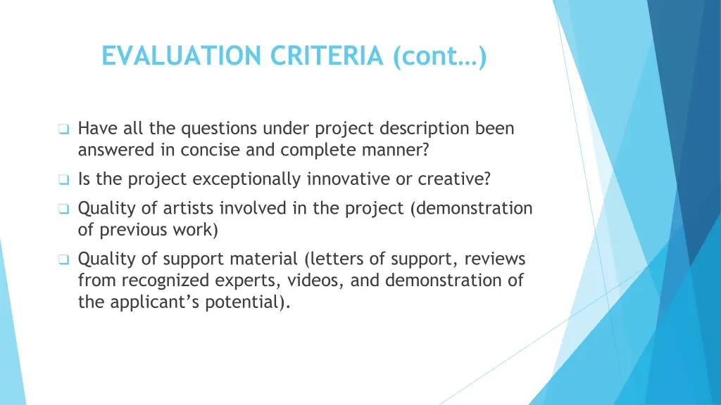 evaluation criteria cont