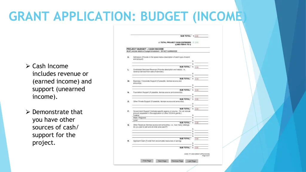 grant application budget income