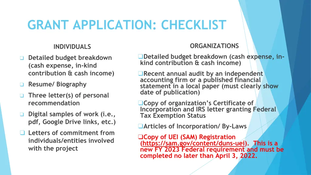 grant application checklist