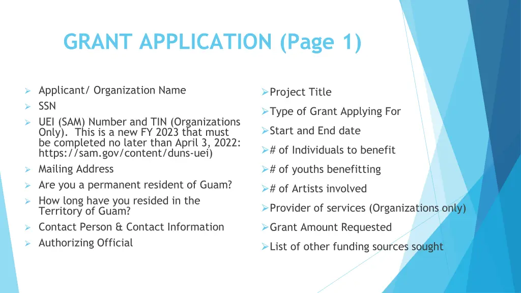 grant application page 1