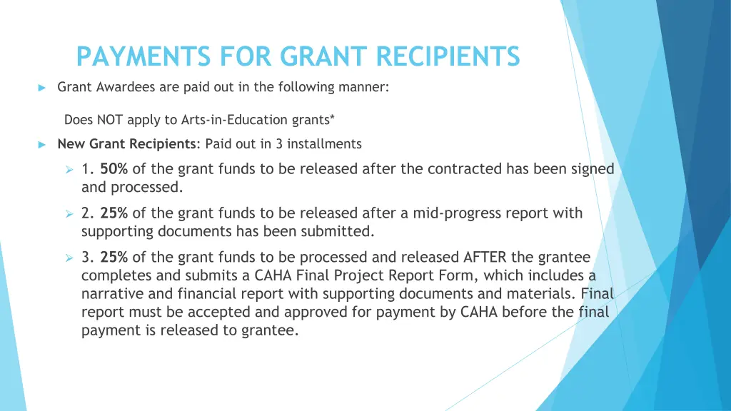 payments for grant recipients