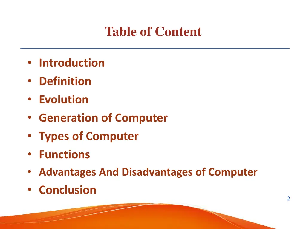 table of content