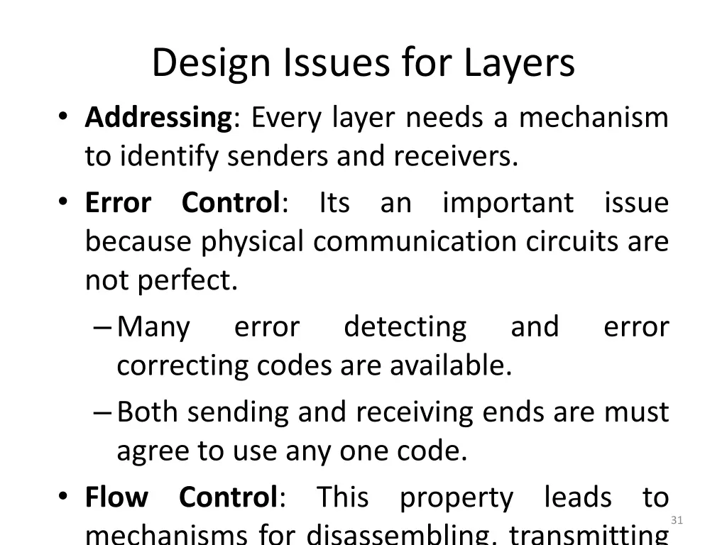 design issues for layers addressing every layer