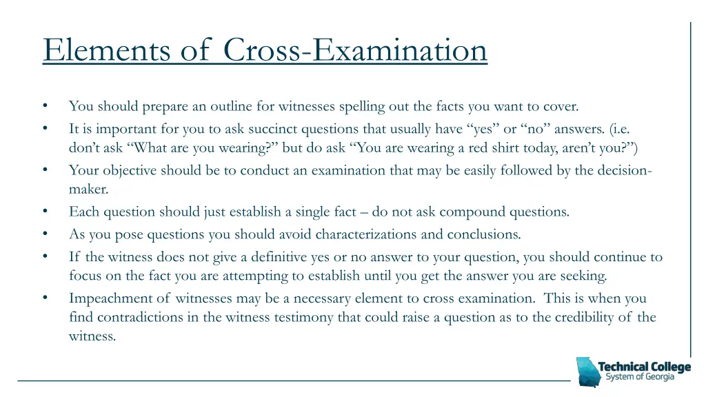 elements of cross examination