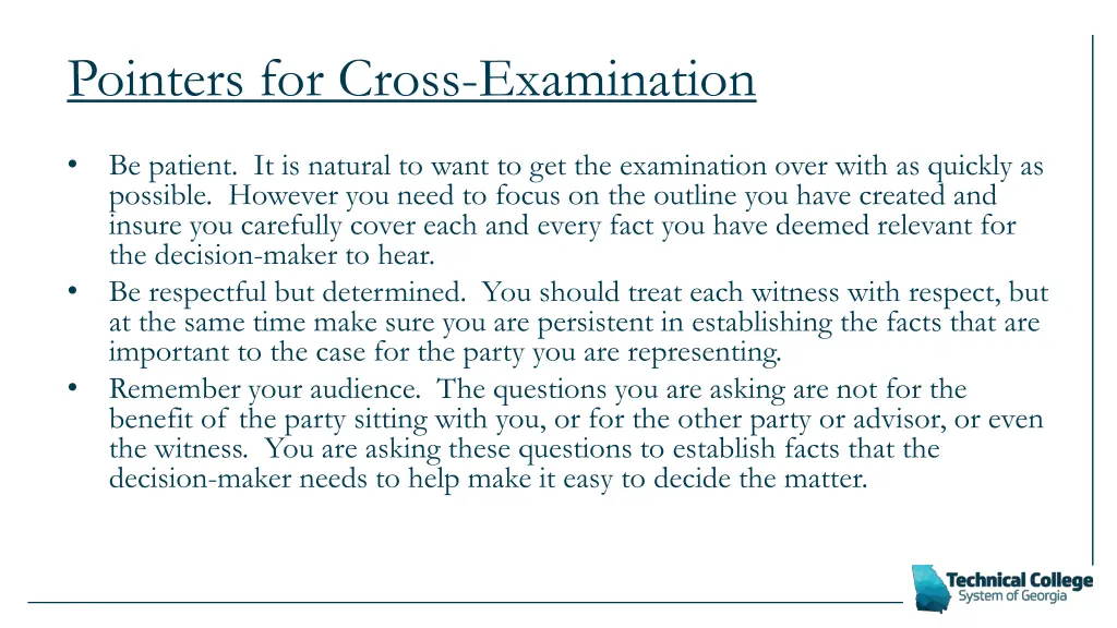 pointers for cross examination