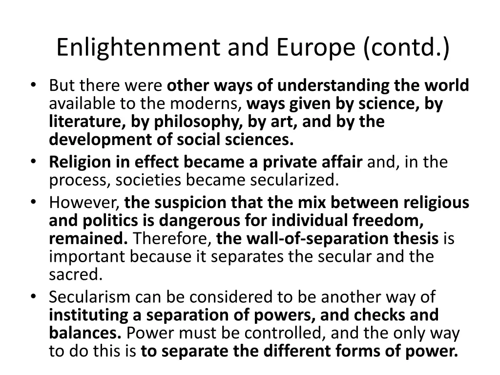 enlightenment and europe contd