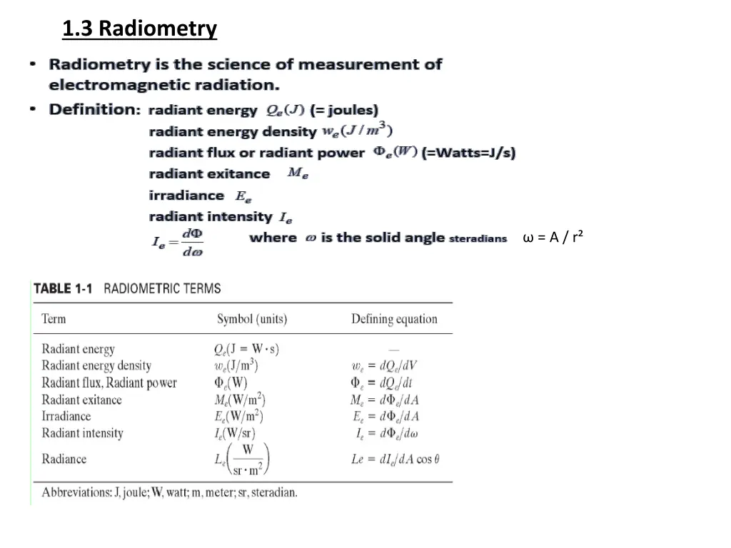 1 3 radiometry