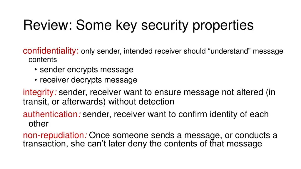 review some key security properties