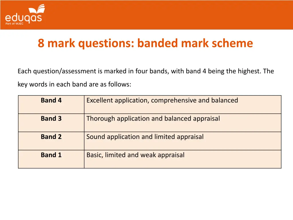 8 mark questions banded mark scheme