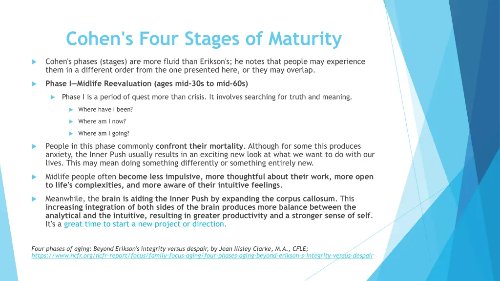 cohen s four stages of maturity