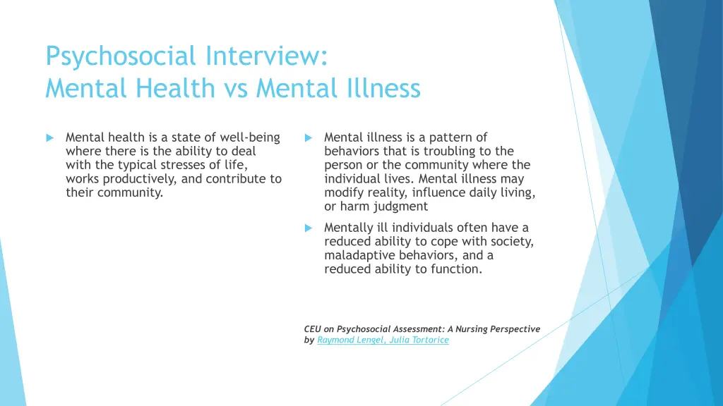 psychosocial interview mental health vs mental