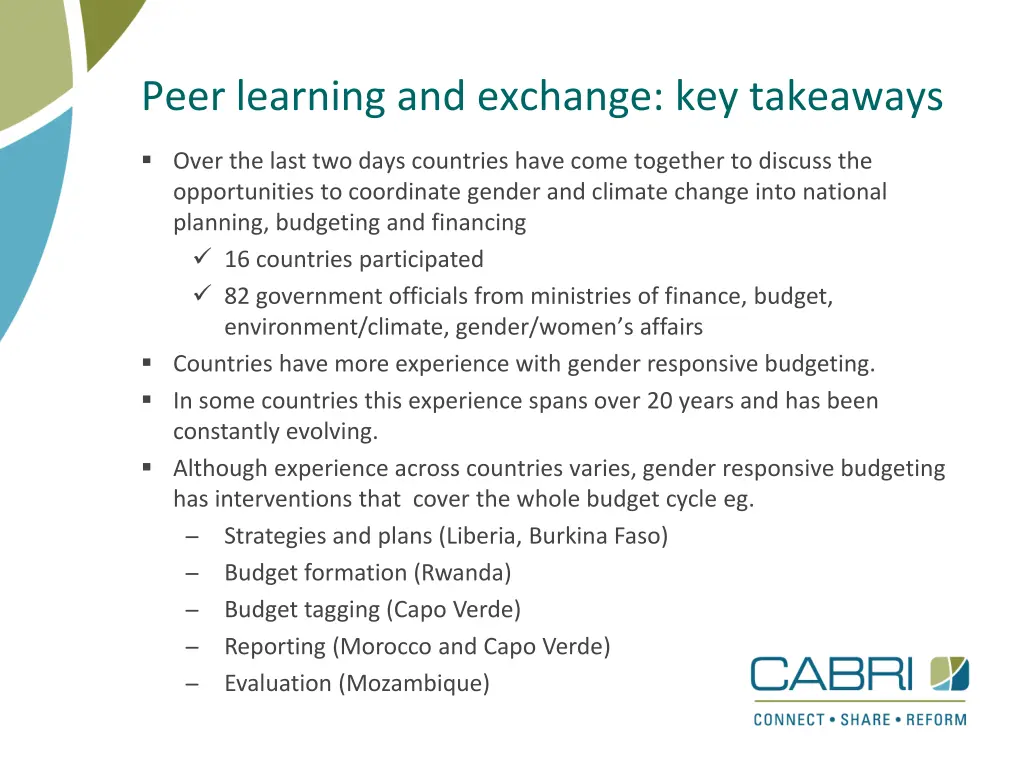 peer learning and exchange key takeaways