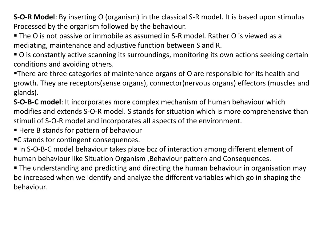 s o r model by inserting o organism